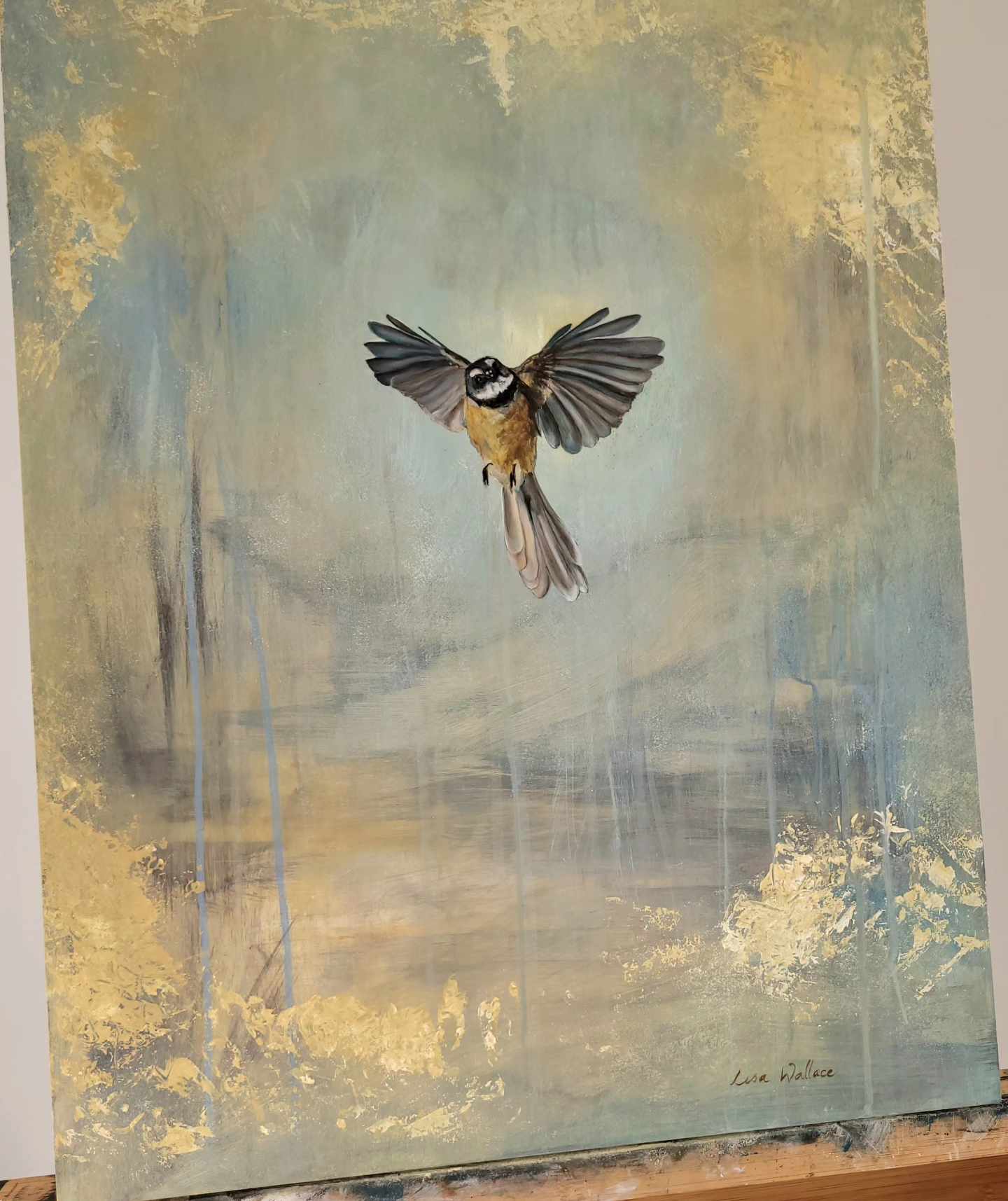 bird, art, fantail, mixed media,